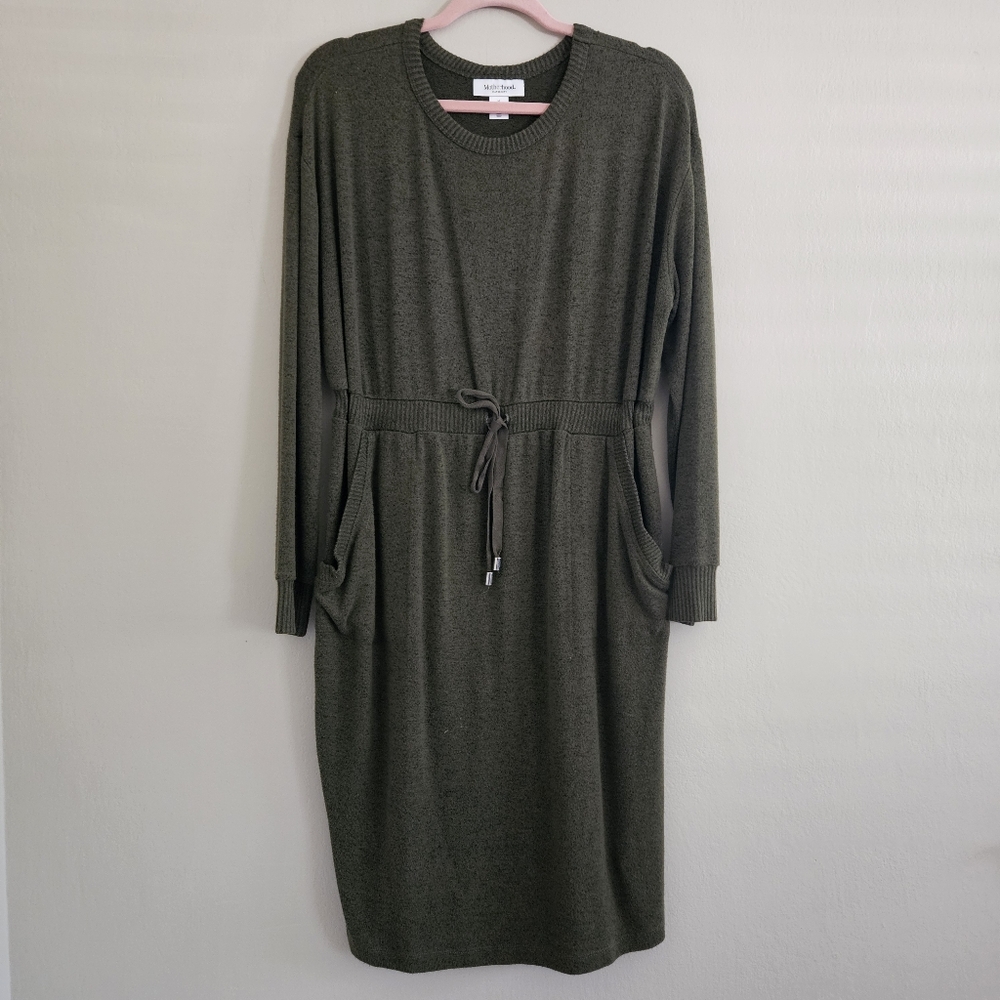 Motherhood Maternity Dark Olive Green Long Sleeve Sweater Dress Pockets Medium